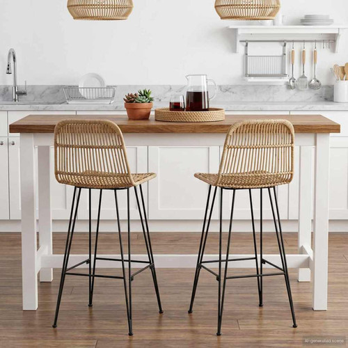 Bar stool 2pc natural - stool, rattan