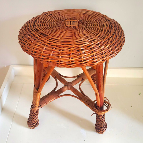 Vintage wicker rattan stool - wicker,
